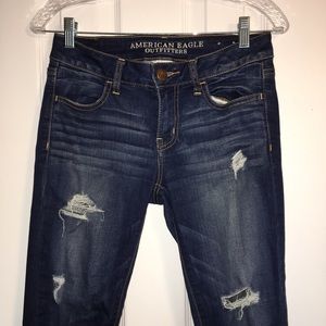 AEO Distressed Dark Denim Skinny Jeans